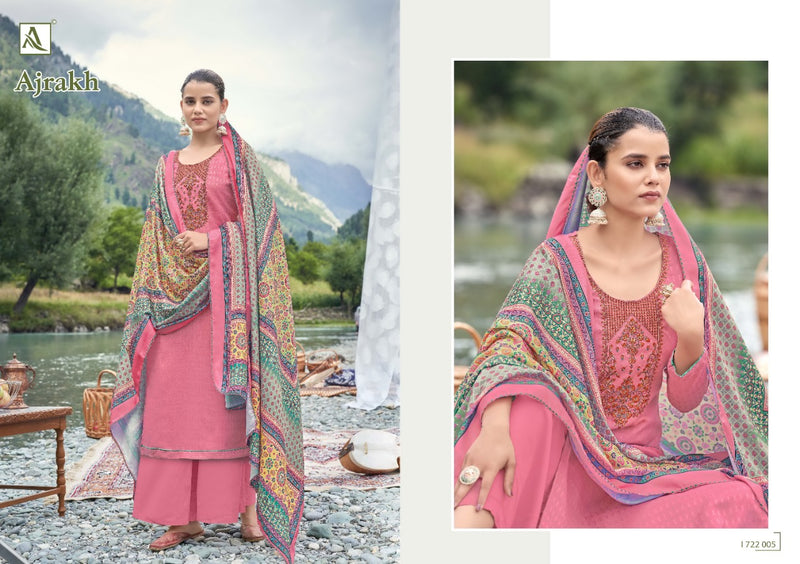 Alok Suit Ajrak Wool Pashmina Selp Print With Embroidery Work