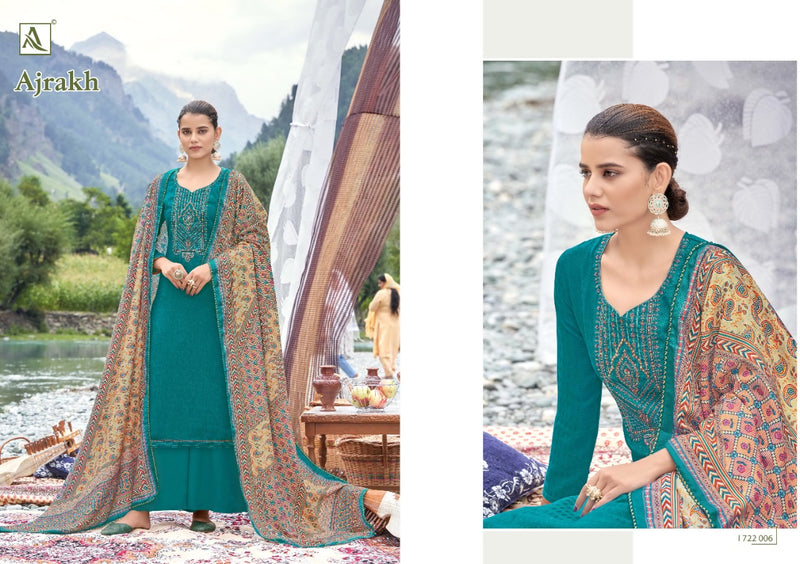Alok Suit Ajrak Wool Pashmina Selp Print With Embroidery Work