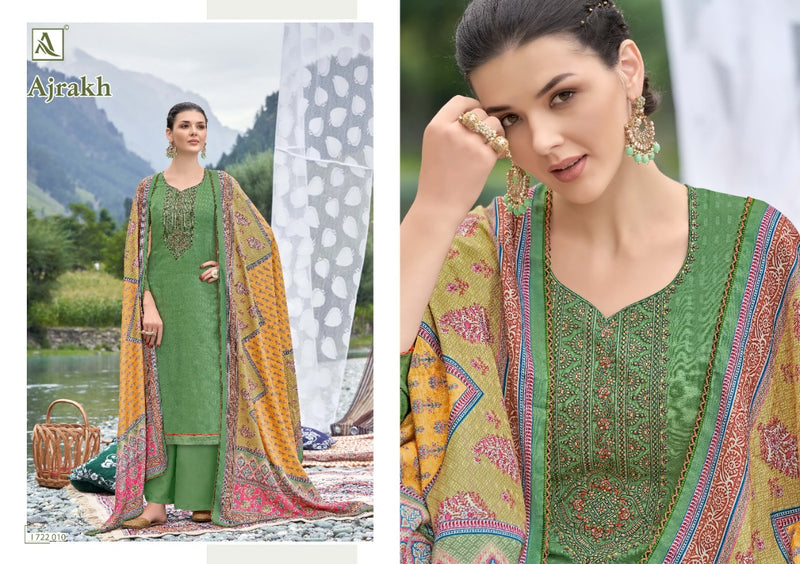 Alok Suit Ajrak Wool Pashmina Selp Print With Embroidery Work