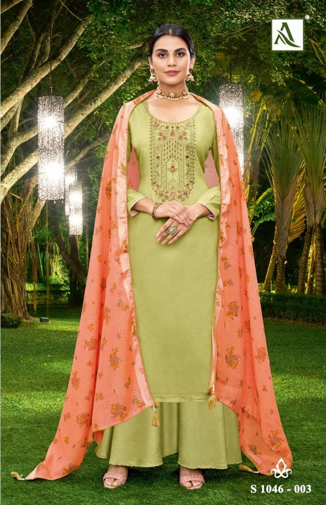 Alok Suit Bhavya Pure Jam Self Embroidered Printed Diamond Work Salwar Suit