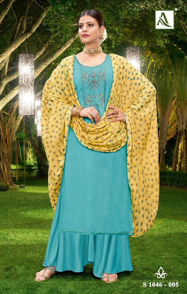 Alok Suit Bhavya Pure Jam Self Embroidered Printed Diamond Work Salwar Suit