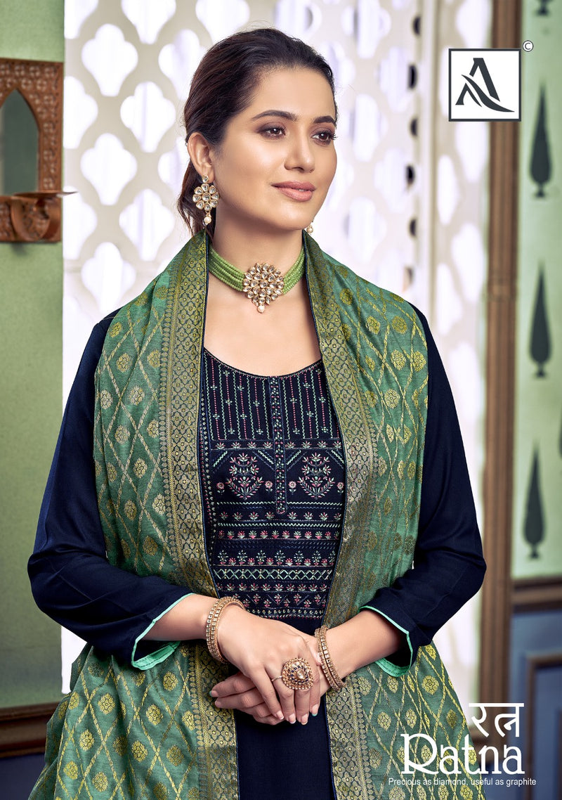 Alok Suit Launch Ratna Rayon With Embroidery And Swarovski Diamond Work Casual Wear Salwar Suits