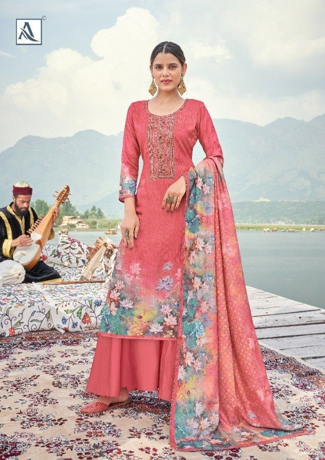 Alok Suit Nalinii Pure Jam Cotton Digital Print Fancy Embroidered Work Salwar Kameez
