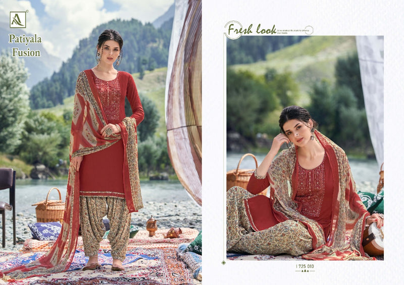 Alok Suit Patiyala Fusion Viscose Rayon Slub With Embroidery Work Salwar Kameez