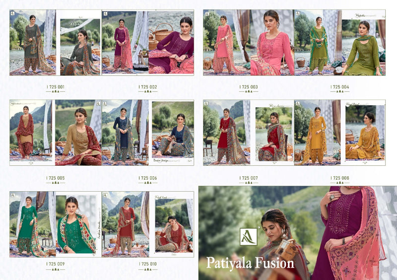 Alok Suit Patiyala Fusion Viscose Rayon Slub With Embroidery Work Salwar Kameez