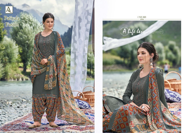 Alok Suit Patiyala Fusion Viscose Rayon Slub With Embroidery Work Salwar Kameez