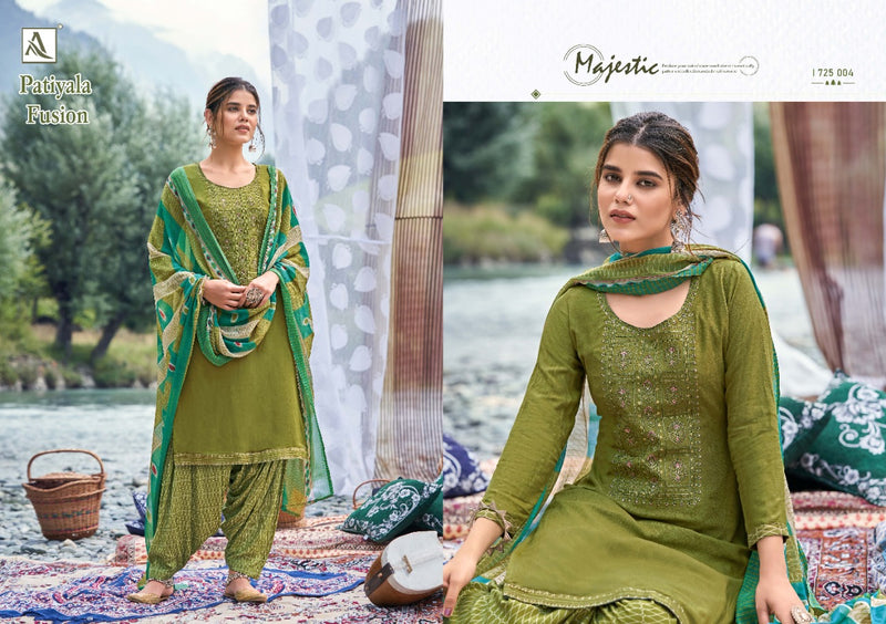 Alok Suit Patiyala Fusion Viscose Rayon Slub With Embroidery Work Salwar Kameez