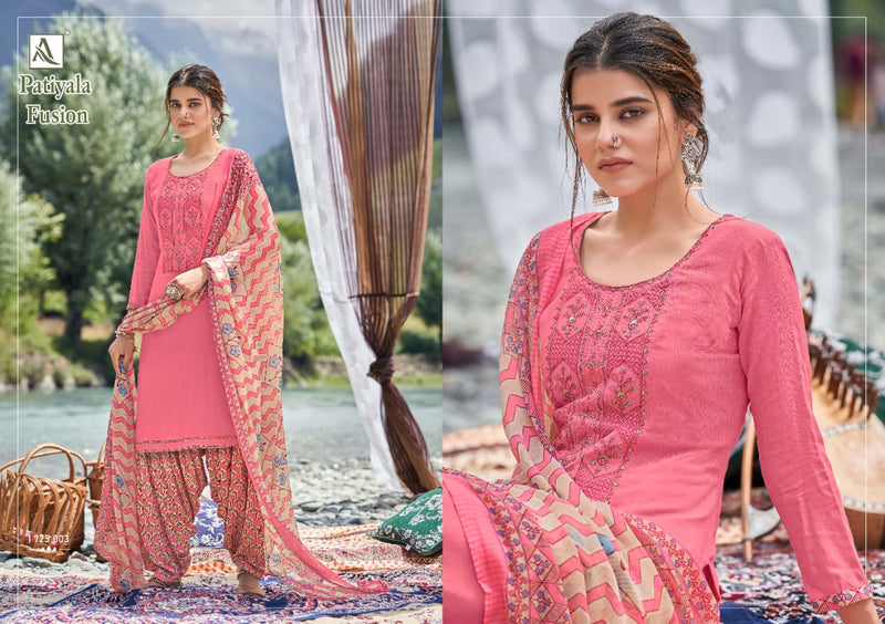 Alok Suit Patiyala Fusion Viscose Rayon Slub With Embroidery Work Salwar Kameez