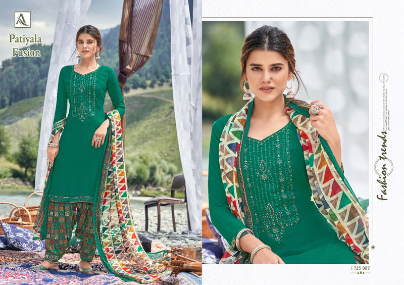 Alok Suit Patiyala Fusion Viscose Rayon Slub With Embroidery Work Salwar Kameez