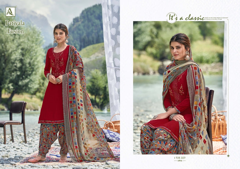 Alok Suit Patiyala Fusion Viscose Rayon Slub With Embroidery Work Salwar Kameez