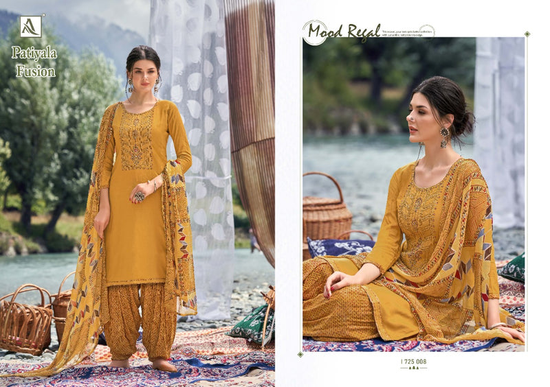Alok Suit Patiyala Fusion Viscose Rayon Slub With Embroidery Work Salwar Kameez