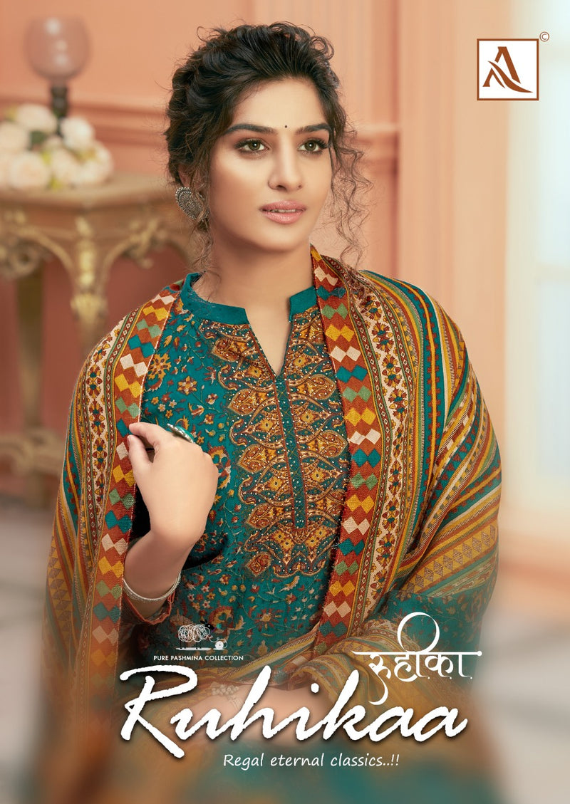 Alok Suit Ruhikaa Pure Wool Pashmina Digital Pirnt Swarovski Work Salwar Kameez