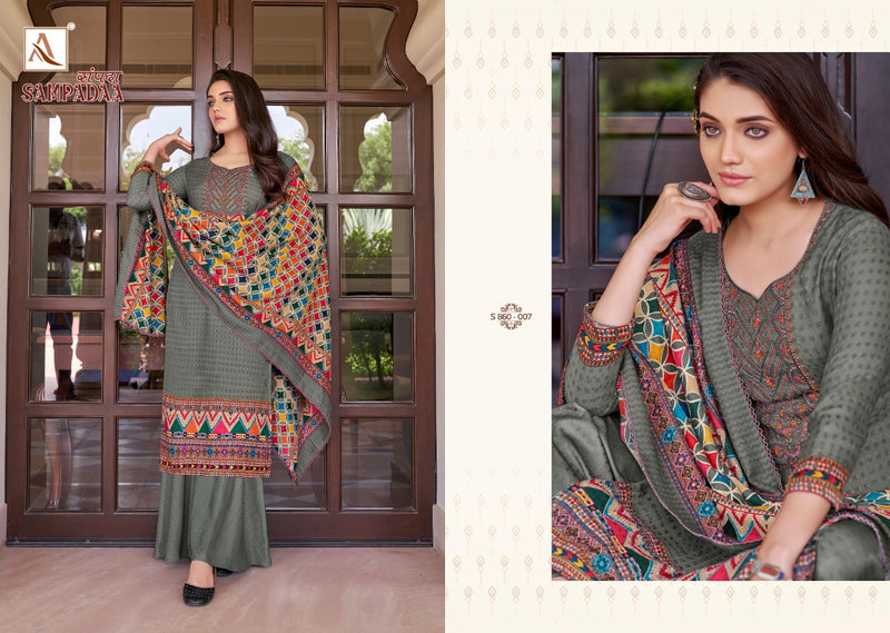 Alok Suit Sampadaa Pure Wool Digital Print Pashmina Embroidery Work Salwar Kameez