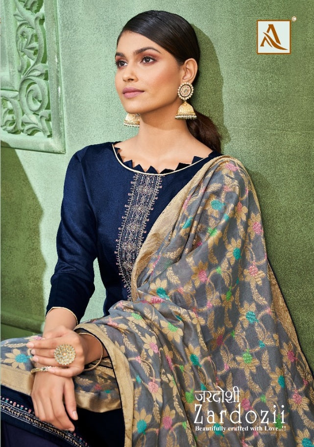 Alok Suit Zardozii Pure Jam Cotton Fancy Embroidery Work Salwar Suits