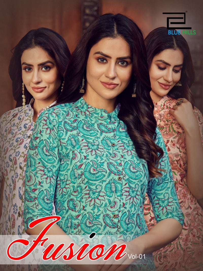Anarkali Blue Hills Fusion Vol 1 Cotton Cambric Fancy Kurti