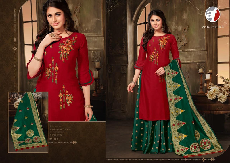 Anju Fabric Vivaah Bemberg Silk Exclicive Heavy Embrodery Work Kurti