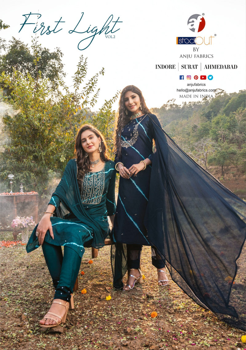 Anju Fabrics First Light Vol 2 Pure Viscose Dola Silk Partywear Kurti Collection