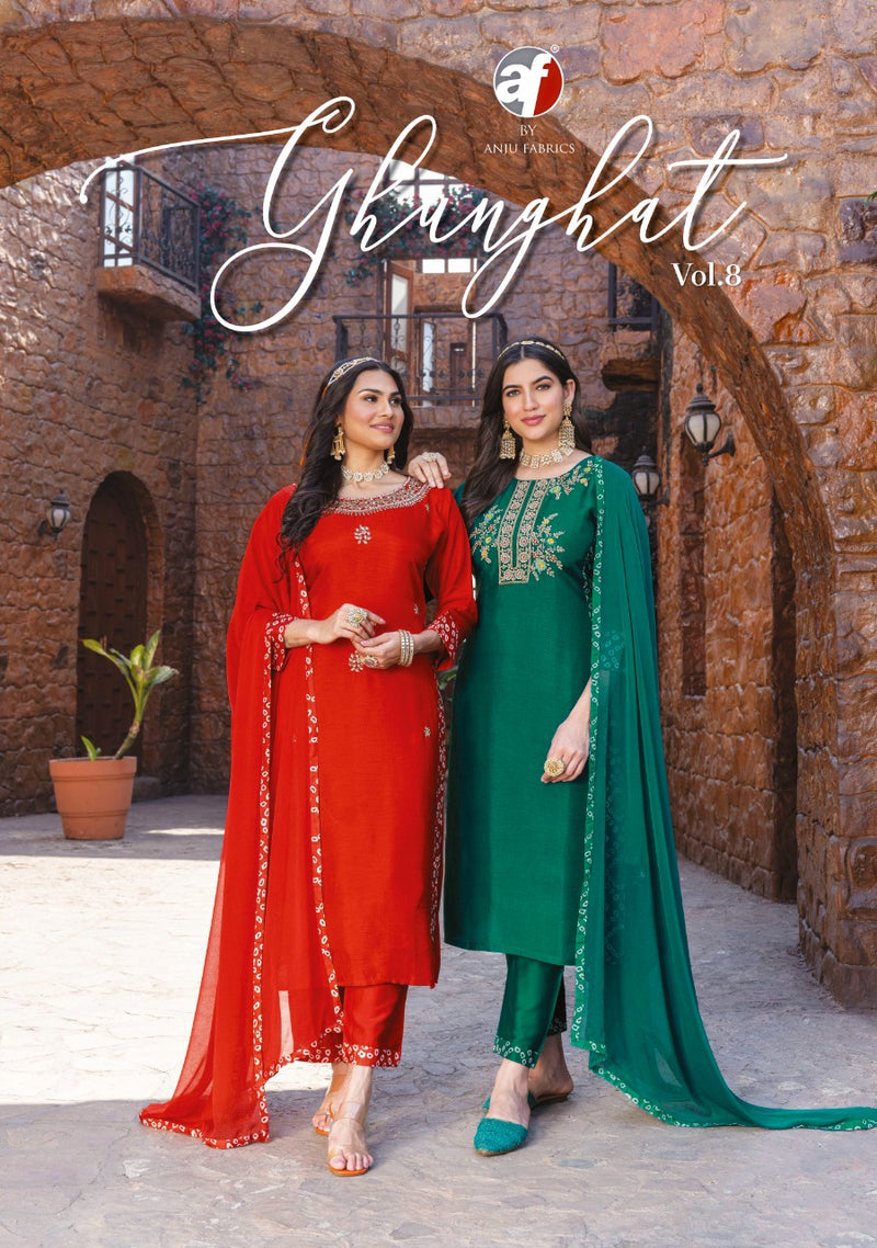 Anju Fabrics Ghunghat Vol 8 Pure Viscose Dola Silk Fancy Designer Kurtis