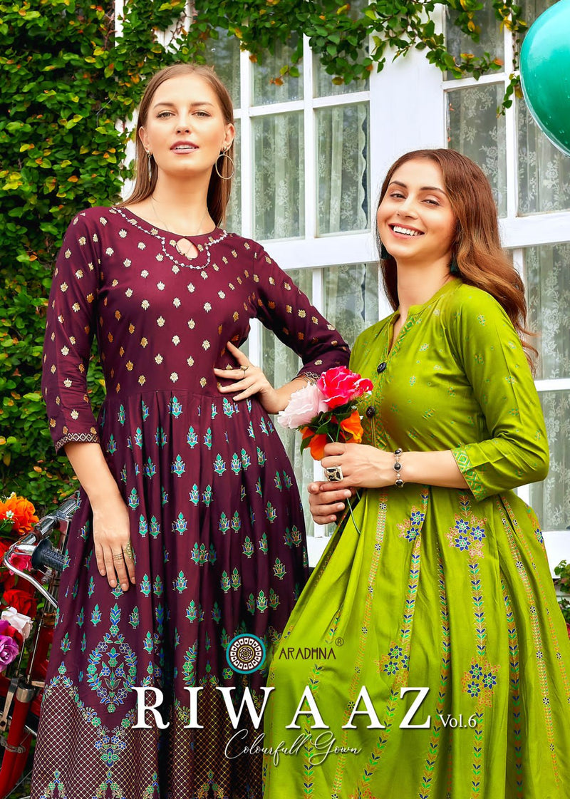 Aradhna Fashion Riwaaz Vol 6 Rayon Designer Fancy Wear Gown Collection