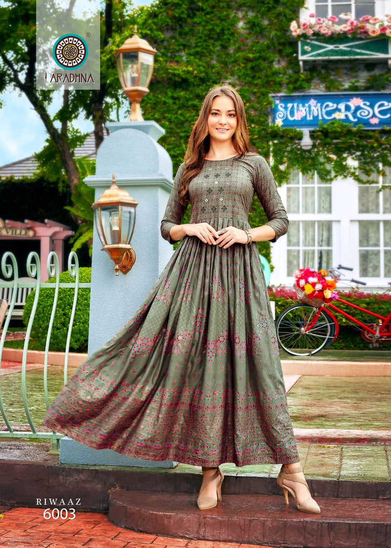 Aradhna Fashion Riwaaz Vol 6 Rayon Designer Fancy Wear Gown Collection