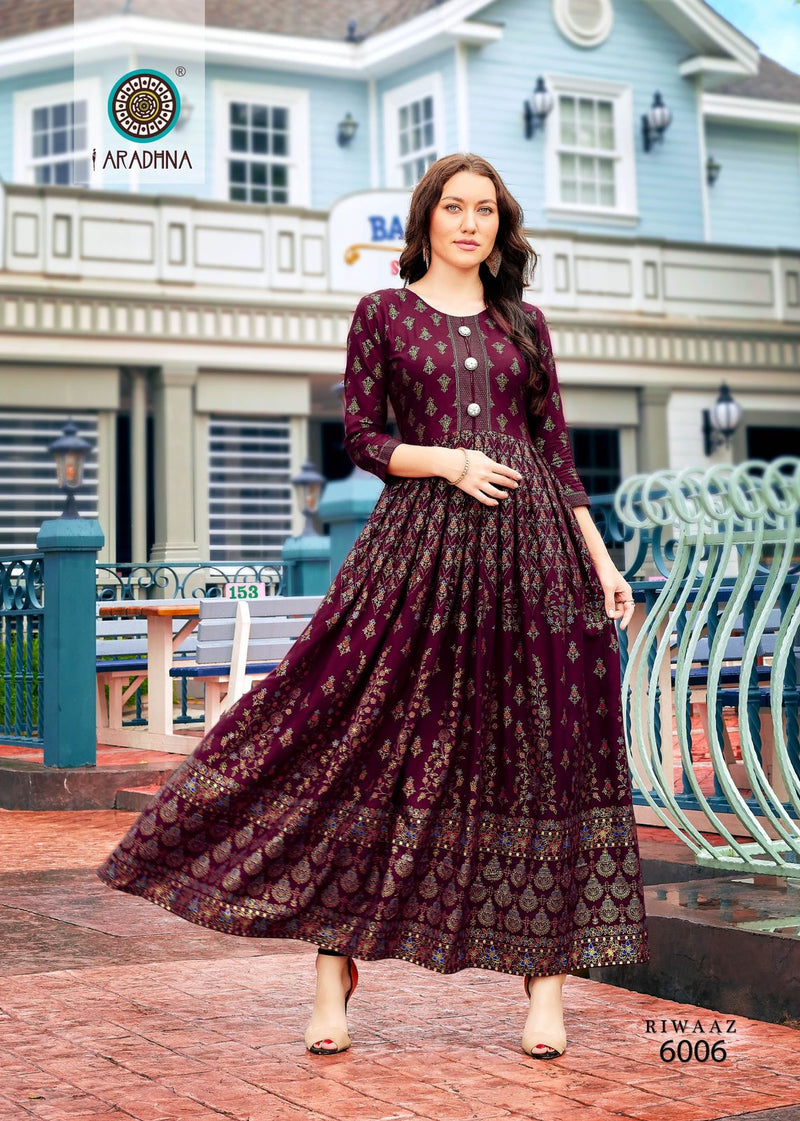 Aradhna Fashion Riwaaz Vol 6 Rayon Designer Fancy Wear Gown Collection