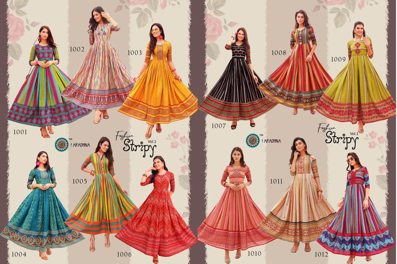 Aradhna Fashion Stripy Vol 1 Cotton  Fancy Kurti