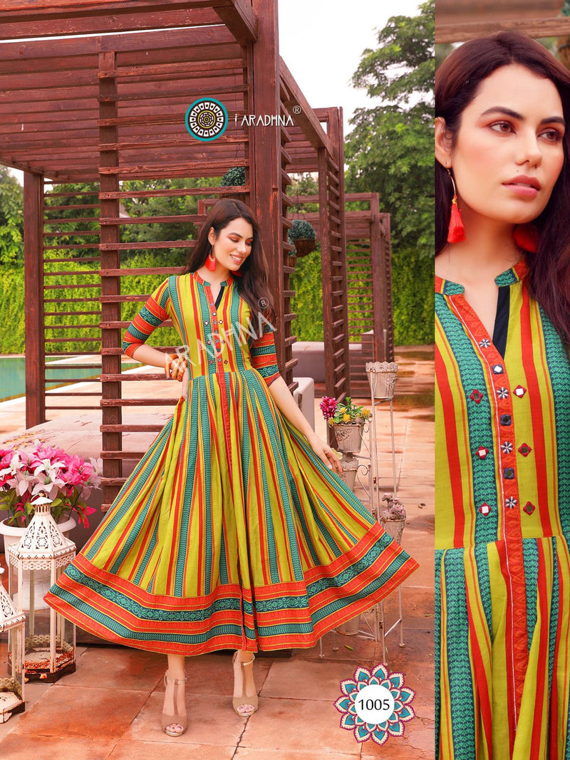 Aradhna Fashion Stripy Vol 1 Cotton  Fancy Kurti