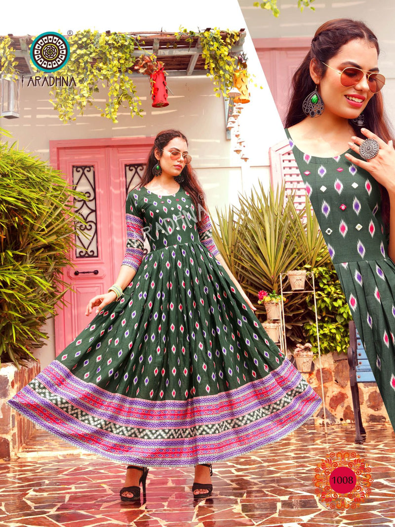 Aradhna Ikat Vol 1 Heavy Cotton With Work Kurti