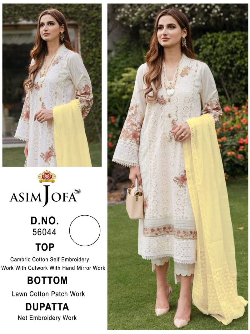Asim Jofa Jf 56044 Pure Heavy Cambric Cotton Self Embroidered Work Salwar Kameez