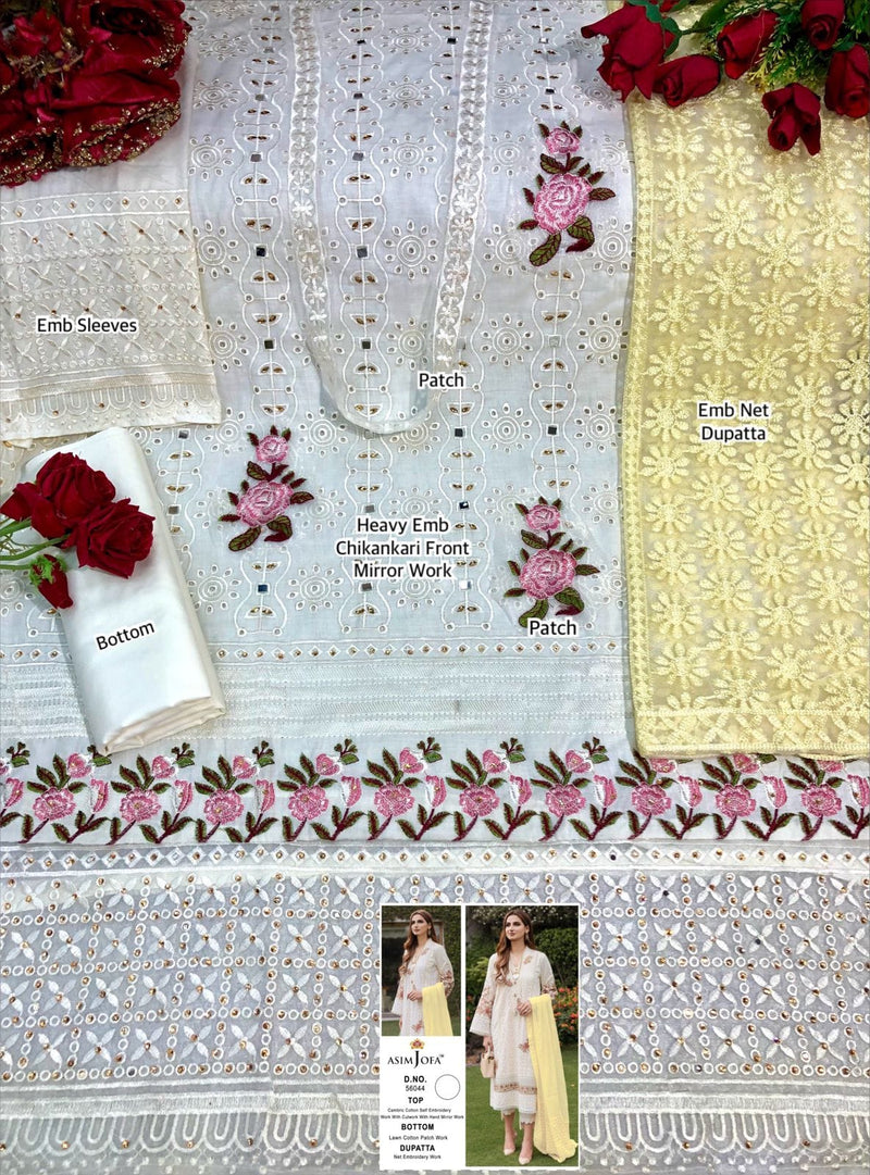 Asim Jofa Jf 56044 Pure Heavy Cambric Cotton Self Embroidered Work Salwar Kameez