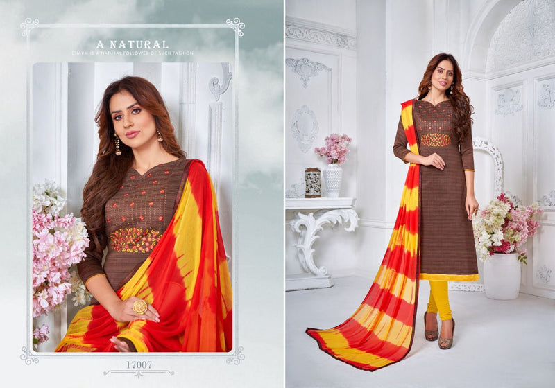 Autograph Vol 17 Jharna Slub With Neck Work Regular Wear Fancy Salwar Kameez With Dupatta