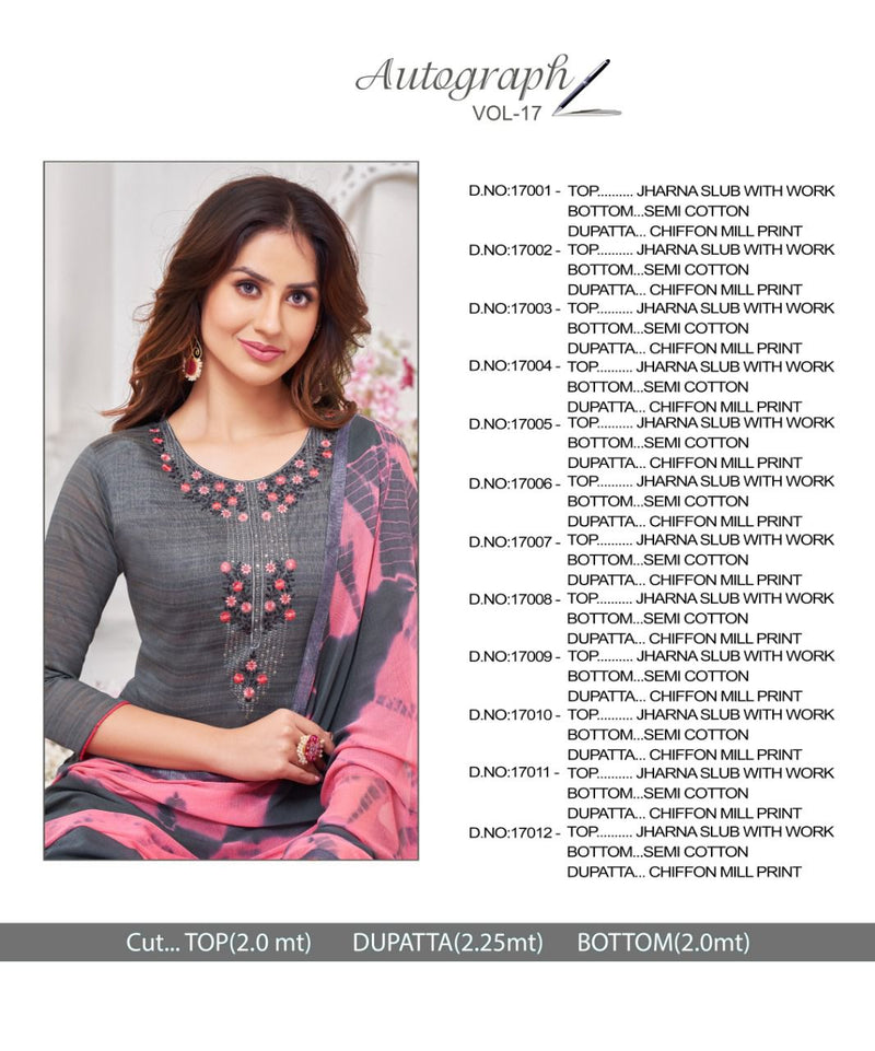 Autograph Vol 17 Jharna Slub With Neck Work Regular Wear Fancy Salwar Kameez With Dupatta