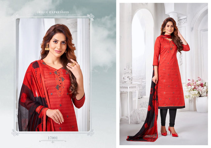 Autograph Vol 17 Jharna Slub With Neck Work Regular Wear Fancy Salwar Kameez With Dupatta