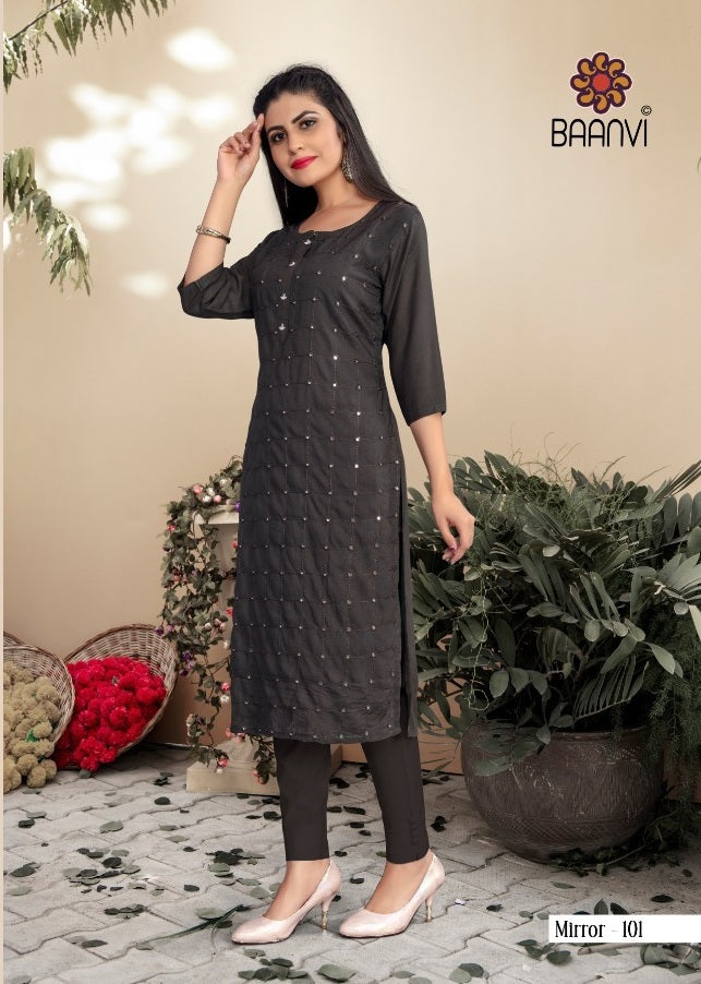 Baanvi Mirror Vol 1 Rayon Slub Mirror Work With Inner Readymade Kurti