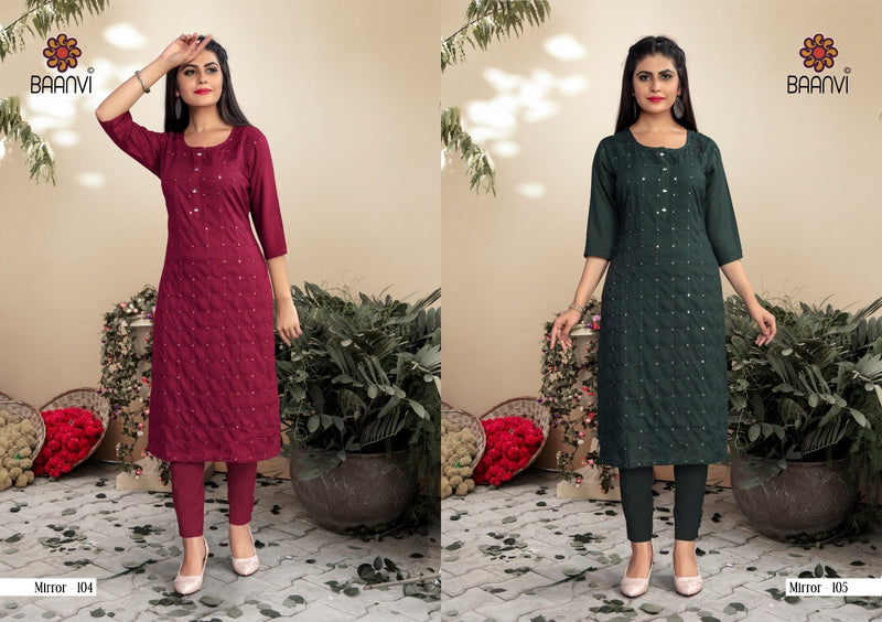 Baanvi Mirror Vol 1 Rayon Slub Mirror Work With Inner Readymade Kurti