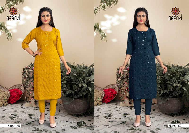 Baanvi Mirror Vol 1 Rayon Slub Mirror Work With Inner Readymade Kurti