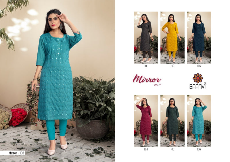 Baanvi Mirror Vol 1 Rayon Slub Mirror Work With Inner Readymade Kurti