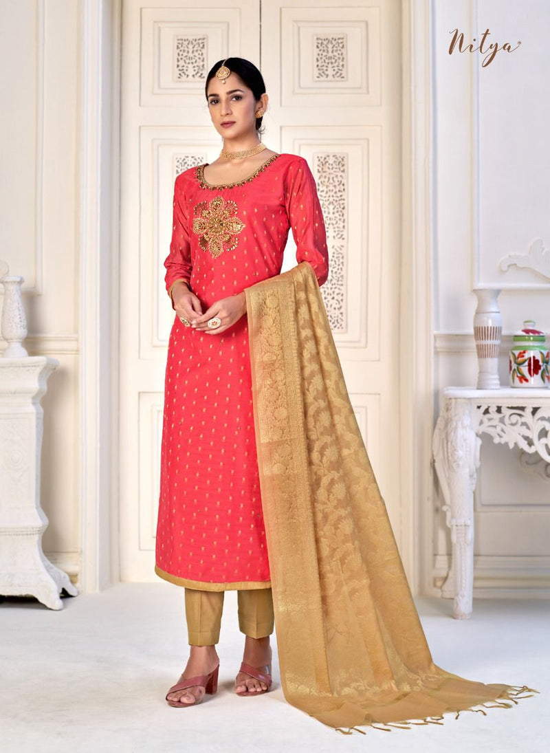Nitya Banarasi Collection Chanderi Silk With Embroidery Designer Party Wear Salwar Suits
