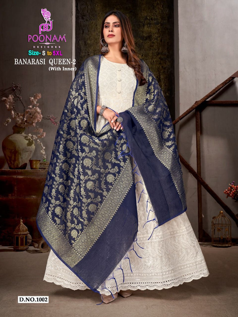 Poonam Banarasi Queen Vol 2 Pure Cotton With Beautiful Fancy Work Stylish Designer Long Gown