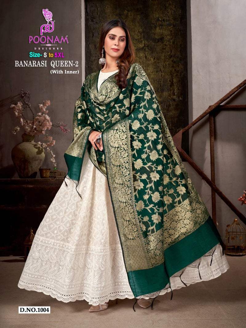 Poonam Banarasi Queen Vol 2 Pure Cotton With Beautiful Fancy Work Stylish Designer Long Gown