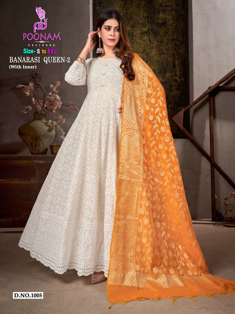 Poonam Banarasi Queen Vol 2 Pure Cotton With Beautiful Fancy Work Stylish Designer Long Gown