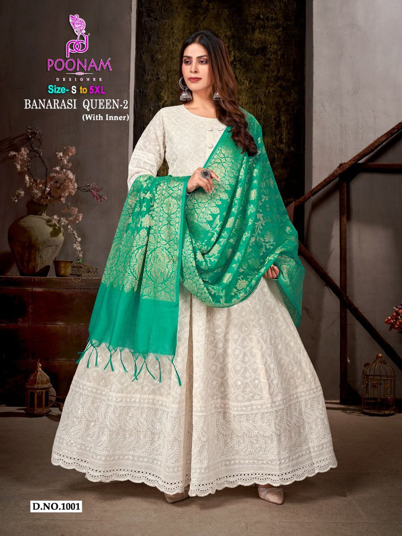 Poonam Banarasi Queen Vol 2 Pure Cotton With Beautiful Fancy Work Stylish Designer Long Gown