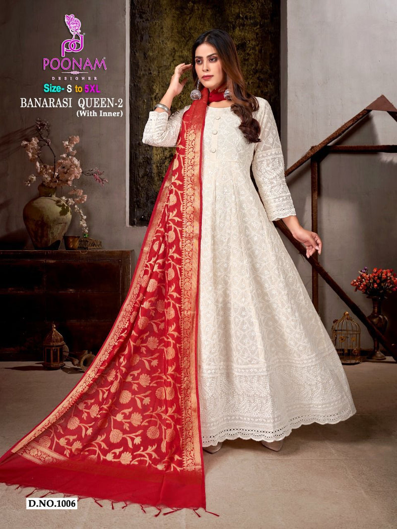 Poonam Banarasi Queen Vol 2 Pure Cotton With Beautiful Fancy Work Stylish Designer Long Gown