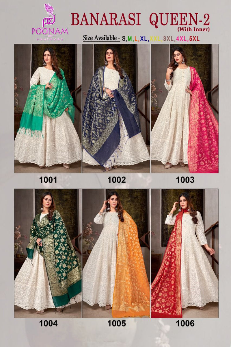 Poonam Banarasi Queen Vol 2 Pure Cotton With Beautiful Fancy Work Stylish Designer Long Gown