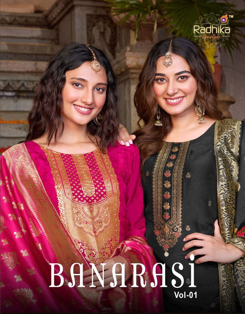 Radhika Banarasi Vol 1 Dola Silk With Beautiful Fancy Work Stylish Designer Festive Wear Kurti