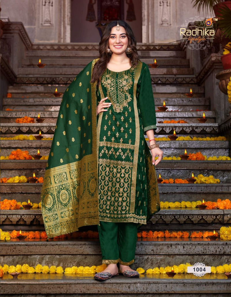 Radhika Banarasi Vol 1 Dola Silk With Beautiful Fancy Work Stylish Designer Festive Wear Kurti