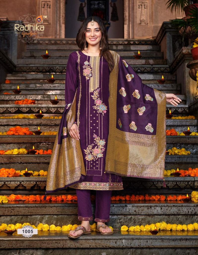 Radhika Banarasi Vol 1 Dola Silk With Beautiful Fancy Work Stylish Designer Festive Wear Kurti
