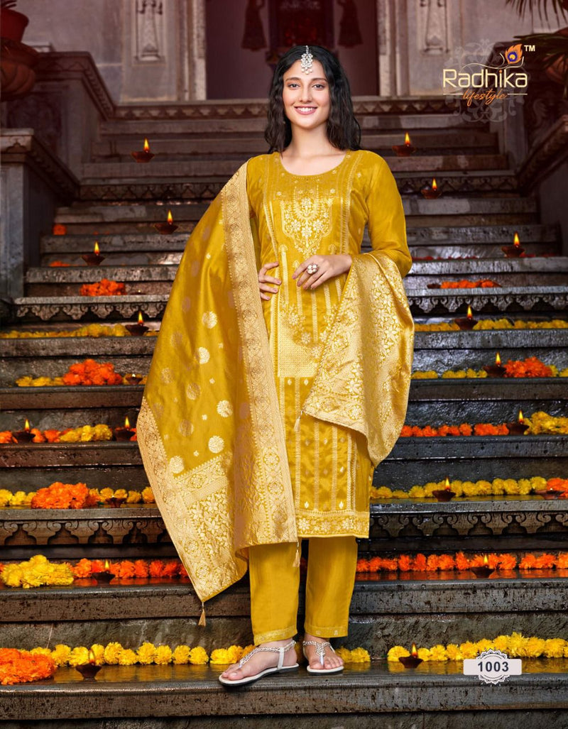 Radhika Banarasi Vol 1 Dola Silk With Beautiful Fancy Work Stylish Designer Festive Wear Kurti
