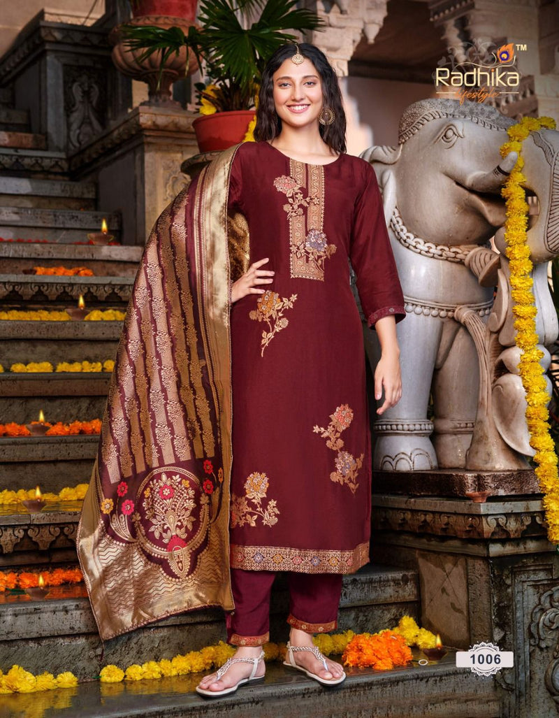 Radhika Banarasi Vol 1 Dola Silk With Beautiful Fancy Work Stylish Designer Festive Wear Kurti