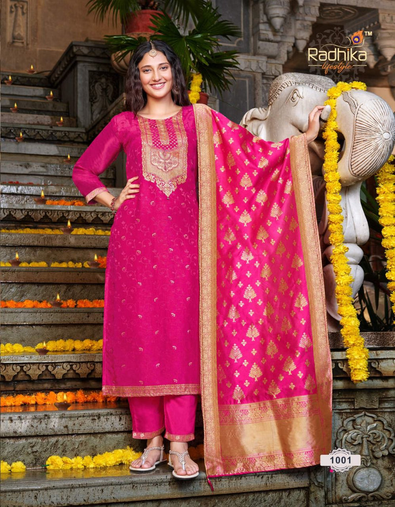 Radhika Banarasi Vol 1 Dola Silk With Beautiful Fancy Work Stylish Designer Festive Wear Kurti